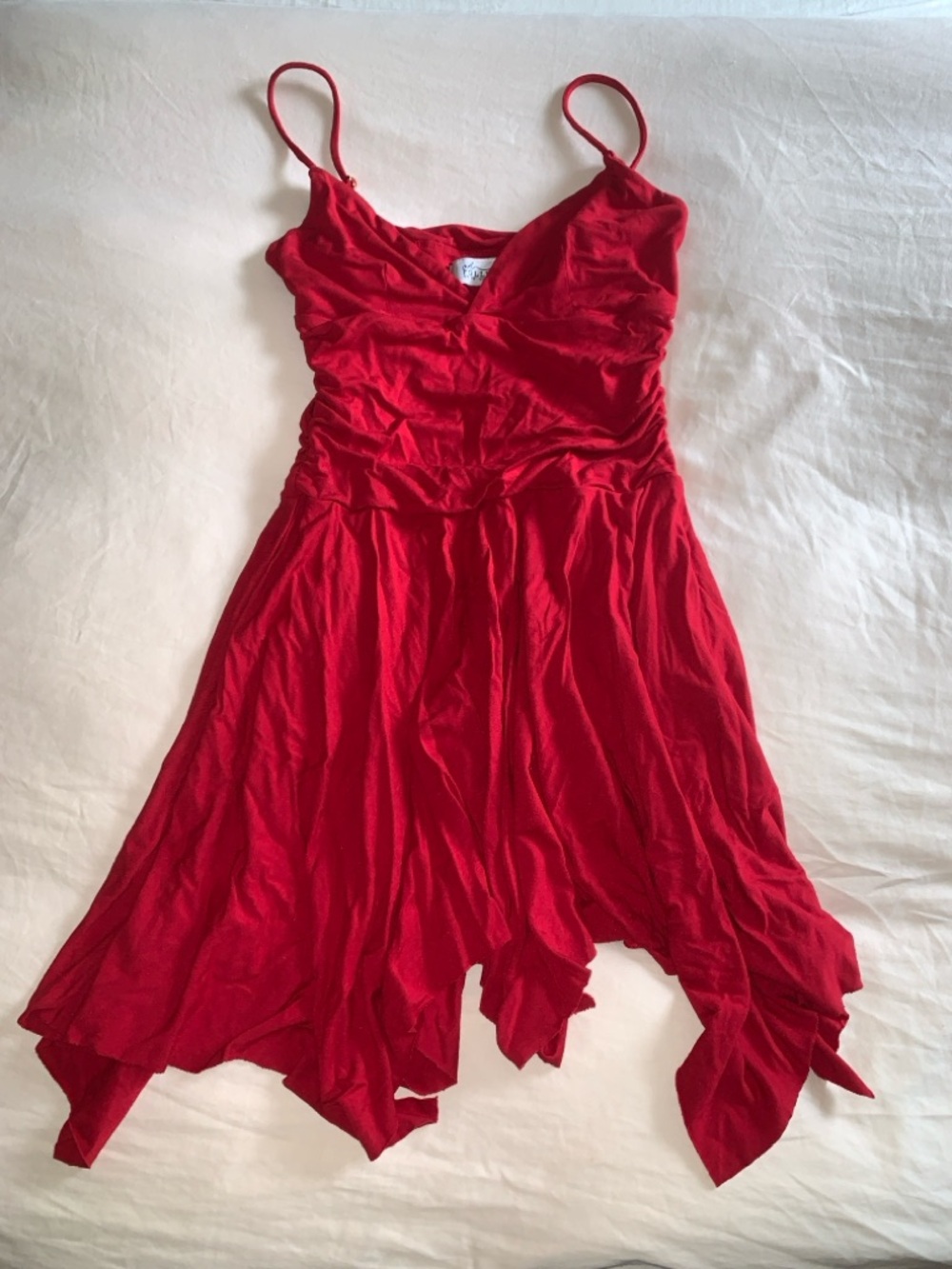 Oh Polly Red Spaghetti Strap Handkerchief Hem Dress